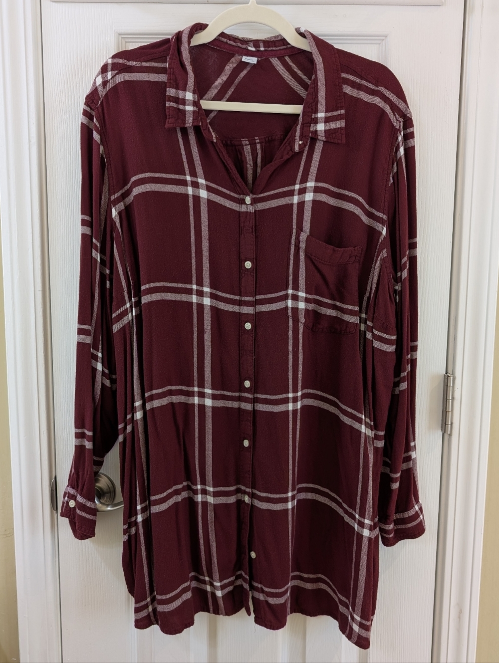 Old Navy Maroon Plaid Button-Up Tunic